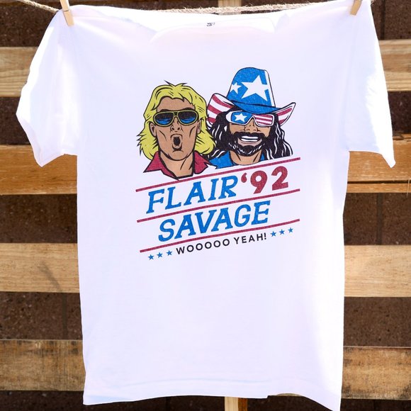 RIc Flair Randy Savage '92 WWE WWF Vintage Style Retro Wrestling Wrestlers Tee - Picture 1 of 1
